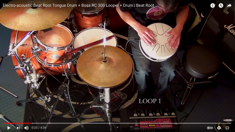 Electro-acoustic Beat Root tongue drum with a Looper, effects and accompanied by a drum