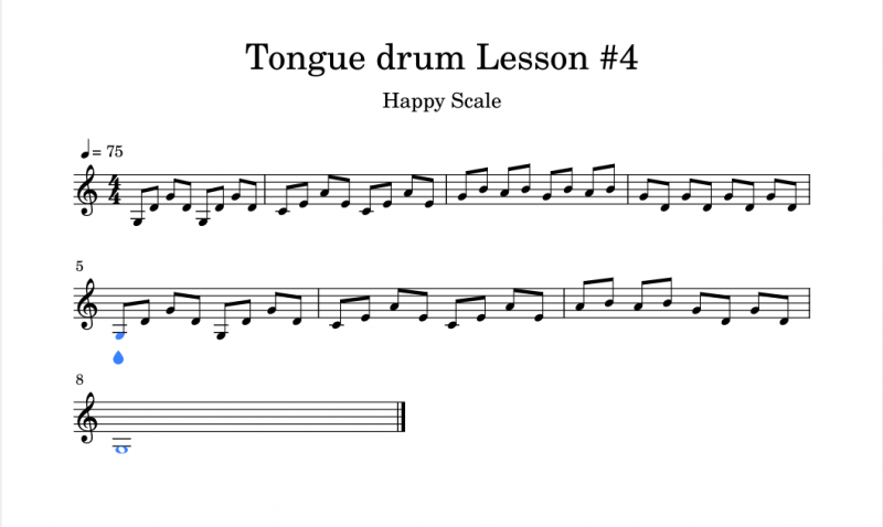 Learn to play an arpeggio on an 8-note tongue drum? (music score) Tutorial # 4